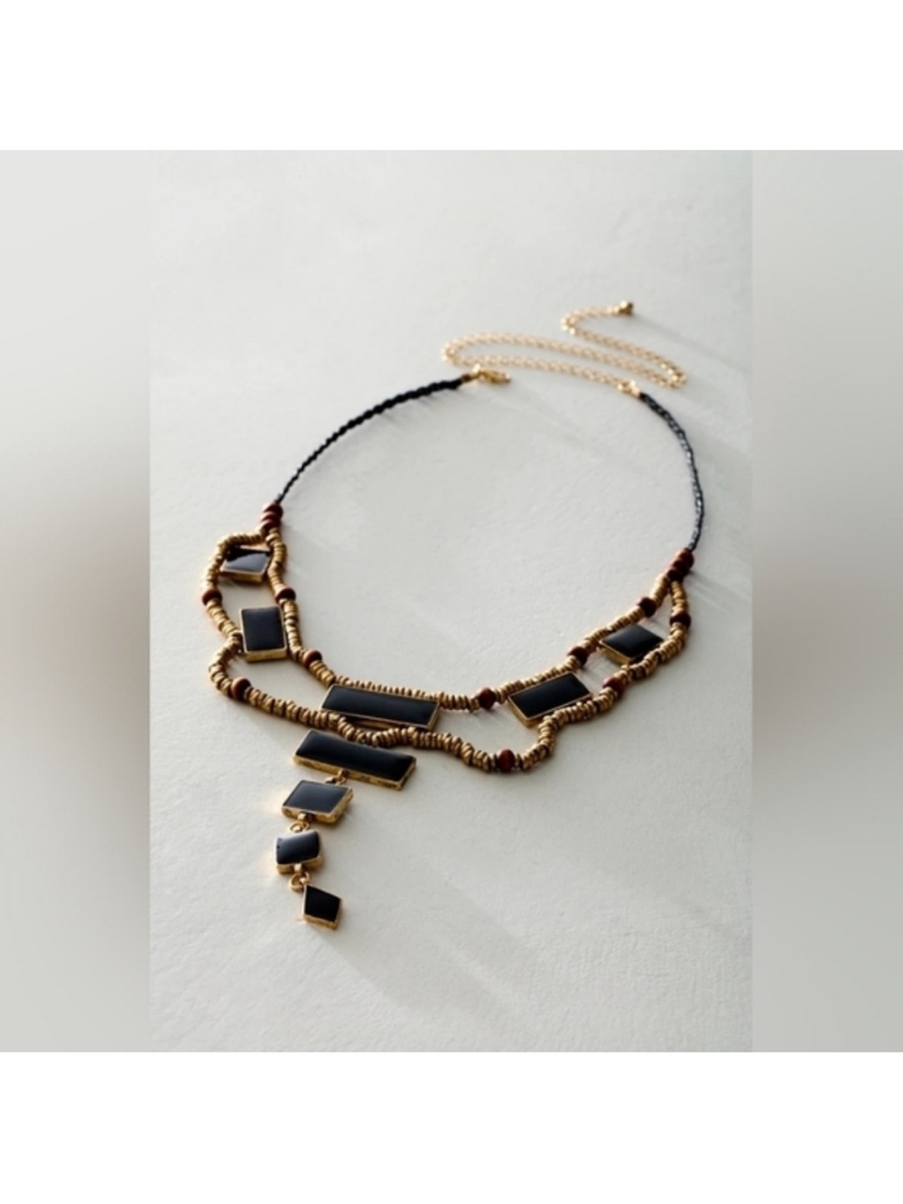 Free People Black Stone Beaded Statement Necklace